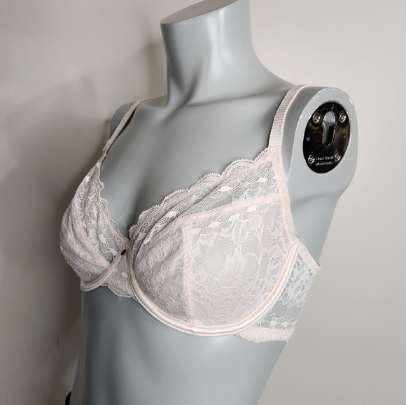 Le Mystere Peach Pink Deep V Lace Unpadded Sexy Bra Size 32 DDD/F - Picture 9 of 11